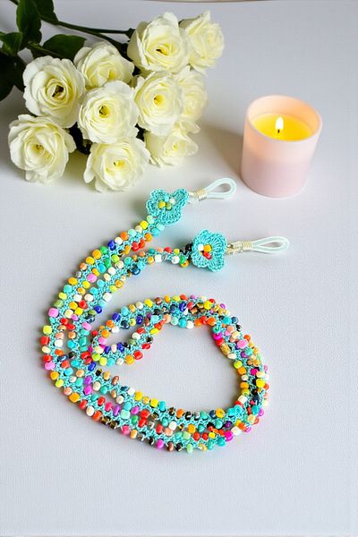 nftart.design Painted Tip with Colorful Beads and Flower - Handmade Glasses Rope Strap