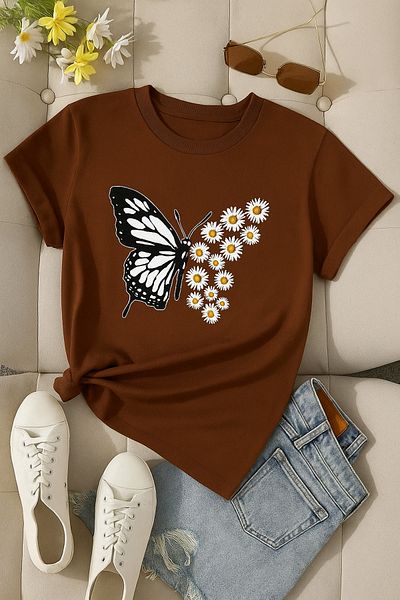 BENROMA 1 tricou este un cadou pentru achiziții de 6 și mai sus în coș - Tricou unisex cu imprimeu fluture margaretă