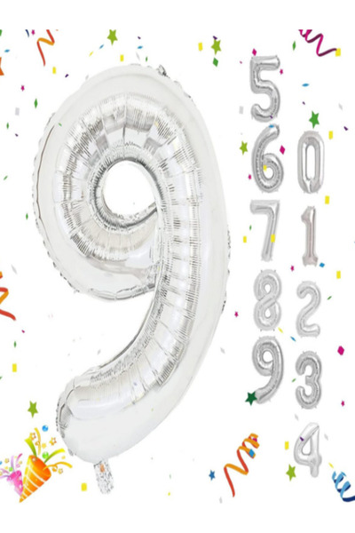 Parti Station بالون فضي اللون على شكل أرقام 9 أرقام حجم كبير 76 سم بالون هيلي...
