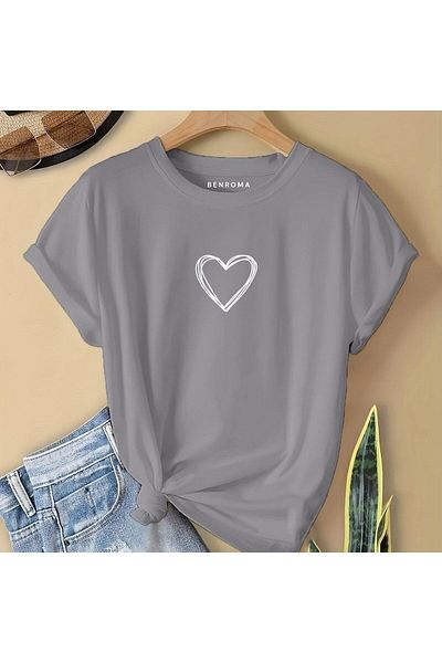 BENROMA 1 T-Shirt Is a Gift for Purchases of 6 or More in the Cart - Heart Printed Children's T-Shirt