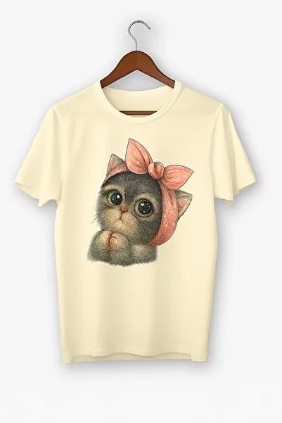 BENROMA Cute Cat Printed Oversize White T-shirt