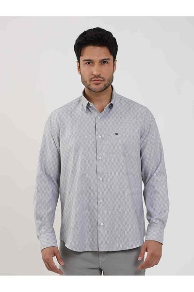 Dufy Men's Black Buttoned Collar Patterned Shirt - Long Sleeve, Regular Fit - 99474