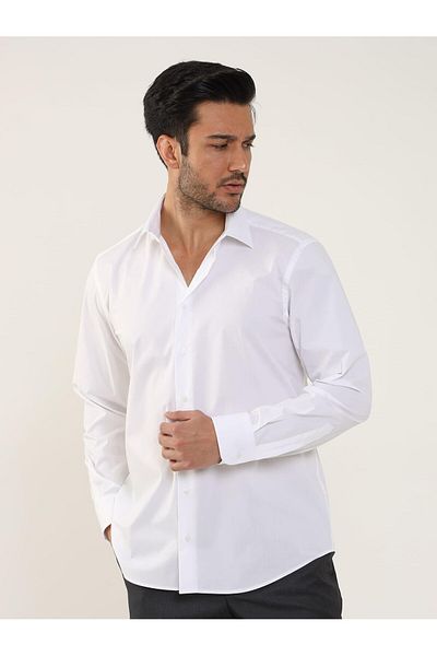 Dufy White Men's Regular Fit Classic Collar Long Sleeve Shirt - 103124