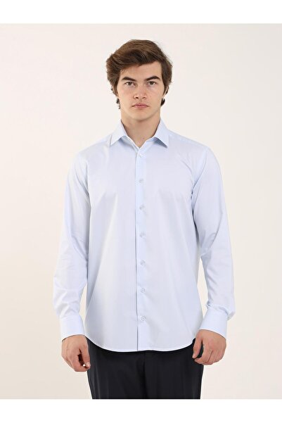 Dufy Mavi Erkek Regular Fit Klasik Yaka Uzun Kol Gömlek