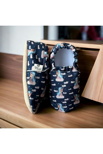 Kokopatik ,Non-Slip Sole,Organic Cotton Home Nursery Booties,Unicorn Clouds Patterned Booties