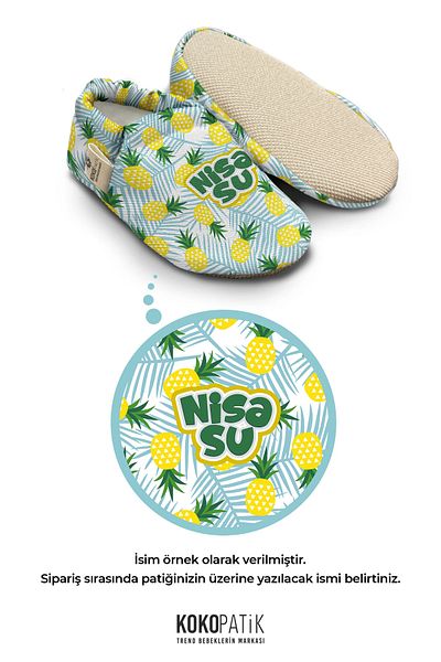 Kokopatik , Personalized Anti-Slip Sole, Home Nursery Booties Cotton, Yellow Pineapple Patterned Booties