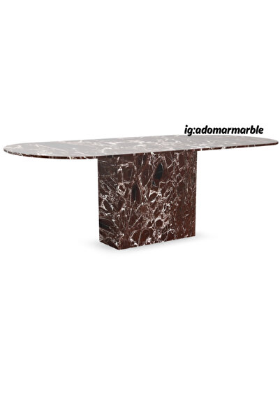 adomarmarblehandmadeandluxury Vişne Mermer Yemek Masası, Rosso Levanto Mermer Masa, Elips Yemek Masası, Özel ölçü