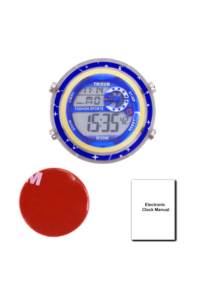 Choice1 Blue Motorcycle Digital Clk Waterproof Motorbike Stick-on Dashboard C...
