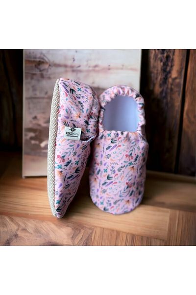 Kokopatik ,Non-Slip Sole,Organic Cotton Home Nursery Booties,Pink Spring Patterned Booties
