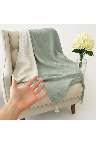 YASEMİNİNEVİ Çağla Yeşili Müslin Koltuk Şalı / TV Battaniyesi