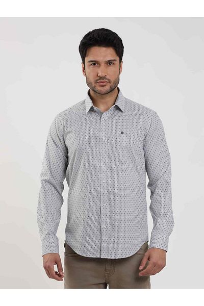 Dufy Men's Slim Fit Black Shirt - Pitikare Pattern, Brent Collar, LonG Sleeve - 103001