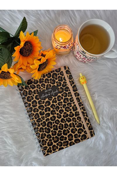 Crow Notebook 2025-2026 A5 Leopard Academic Agenda 15X21 cm - 107 Pcs. Sticker Gift - Elastic - 12 Months