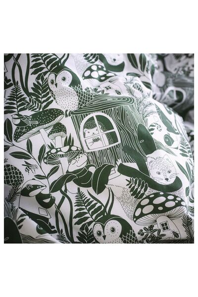 IKEA çocuk nevresim takımı, beyaz-yeşil, 150x200/50x60 cm