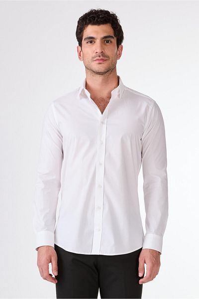 Dufy White Men's Slim Fit Classic Collar Long Sleeve Shirt -103129