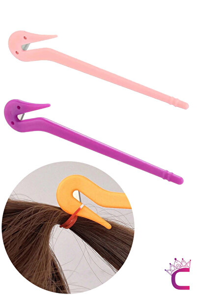 Cinderella 2 Pack Hair Braid Elastic Cutter Pink Purple Colored - Non-Hurting Elastic Hair Clip Cutting Apparatus