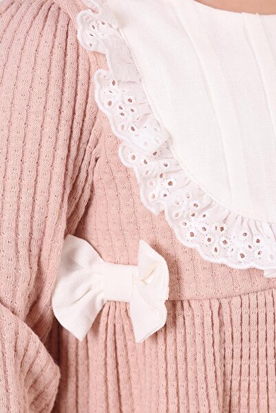 kidello Dusty Rose Pleated Collar Detailed Baby Girl Dress