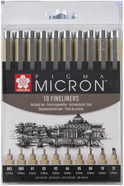 Sakura Pigma Micron 10Pcs Technical Drawing Pen / Bpoxsdk10A