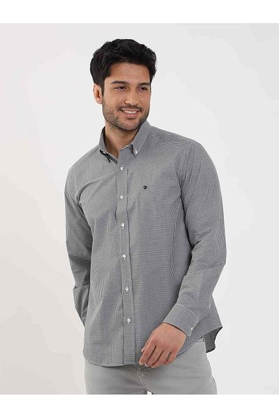 Dufy Men's LonG Sleeve Shirt - Black, Pitikare Pattern, ButtoneD Collar - 98454