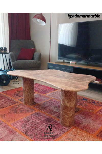 adomarmarblehandmadeandluxury Kırmızı Traverten There Cloud Orta Sehpa, Traverten Orta Sehpa, Özel Ölçü, Gerçek Traverten