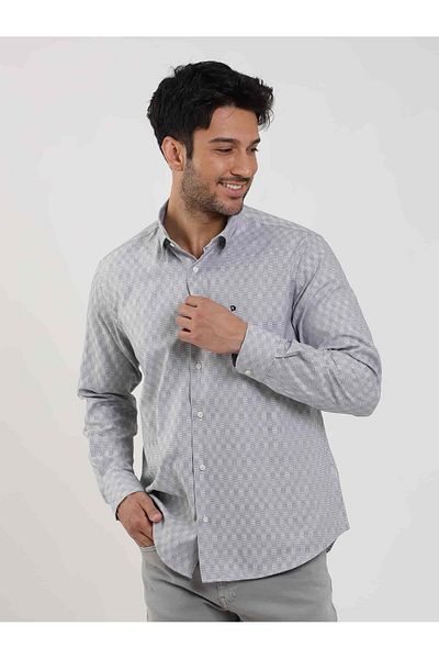 Dufy Men's Black Buttoned Collar Patterned Shirt - Long Sleeve, Regular Fit - 99474