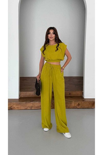 mor butik Purple Boutique Women's Oil Green Belt Detail Pants Bluz