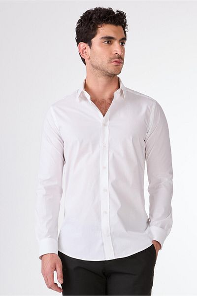 Dufy White Men's Slim Fit Classic Collar Long Sleeve Shirt -103129