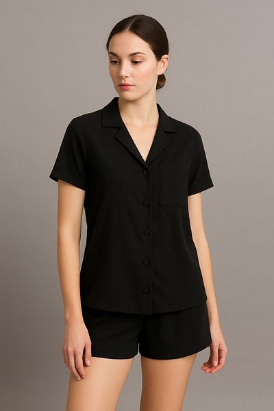 Noi Belis Black Viscose Shorts Woven Pajamas Set Ss25Au0020