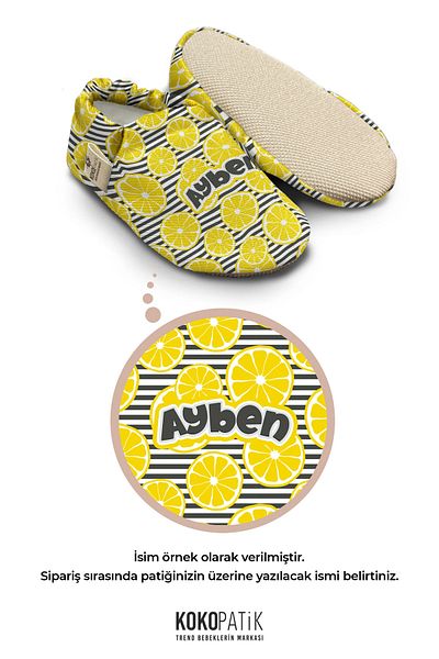 Kokopatik , Anti-Slip Sole, Organic Cotton Lined Home Shoes, Lemon Patterned Shoes