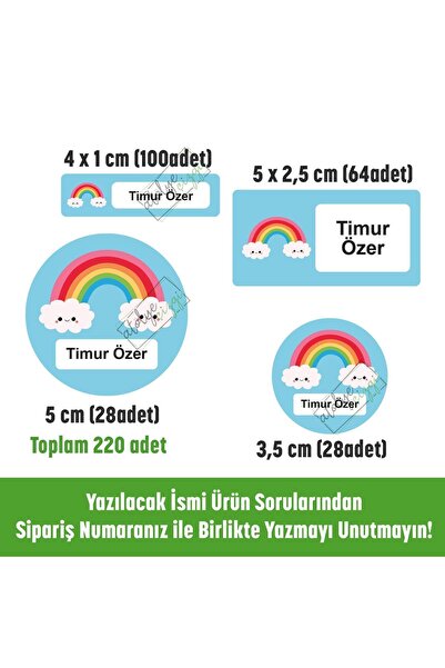 Atölye Çizgi Mavi Gökkuşağı Okul Etiketi, Kalem Defter Etiketi Isme Özel 220 ...