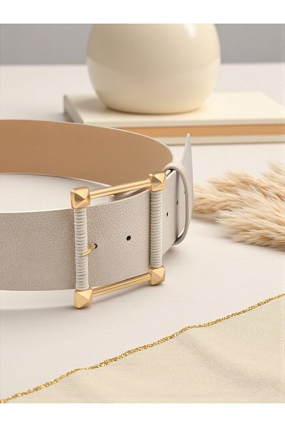 Milleniva Square Buckle Ecru Thick Women's Belt