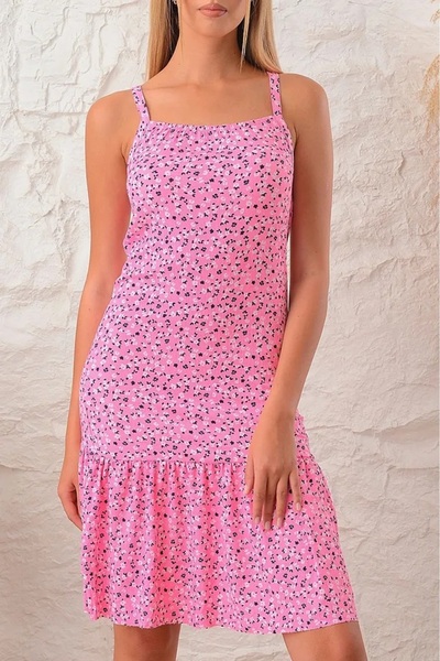 JADİYA İnce Askılı Likralı Yazlık Diz Üstü Eteği Volanlı Kısa Elbise