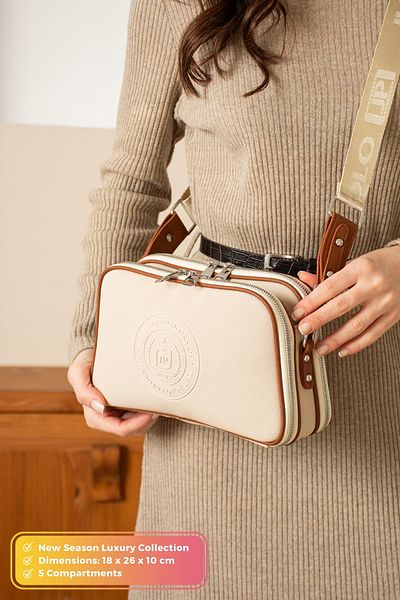 Just Polo Original Women's New Season 5 Compartment Luxury Soft Leather Adjustable Cross Column Strap Shoulder Bag