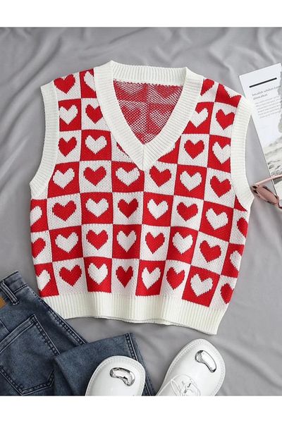 K-ODEA BUTİK Women's Red Oversize Knitwear Sweater