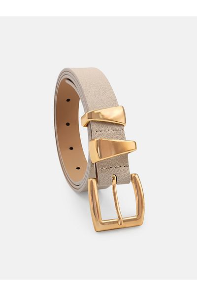 Milleniva Asymmetrical Gold Bridged Ecru Women's Belt
