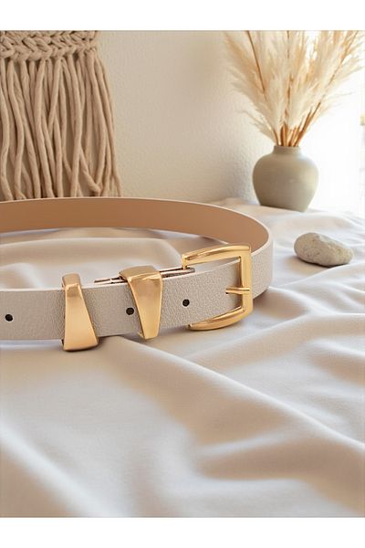 Milleniva Asymmetrical Gold Bridged Ecru Women's Belt
