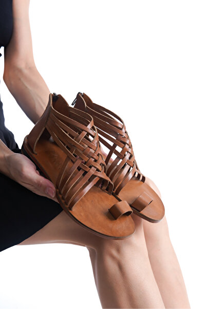 EPTC Kadın Taba Hakiki Deri Çapraz Desenli Vaketa  Kösele Arkadan Fermuarlı  ...