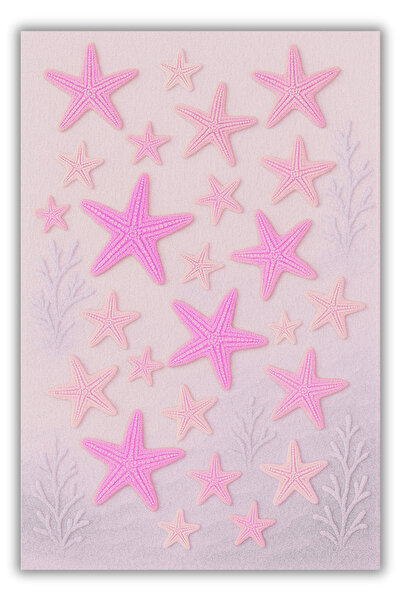 The Reef Design Pembe Deniz Yıldızı Desenli Halı Dijital Baskılı Kaymaz Tabanlı Yıkanabilir Bebek Çocuk Halısı