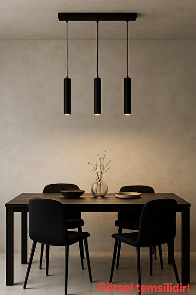 Bozyaka Aydınlatma Serena Dekoratif 3'lü Metal Tavan Sarkıt Siyah Modern Aviz...