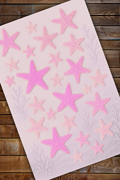 The Reef Design Pembe Deniz Yıldızı Desenli Halı Dijital Baskılı Kaymaz Tabanlı Yıkanabilir Bebek Çocuk Halısı