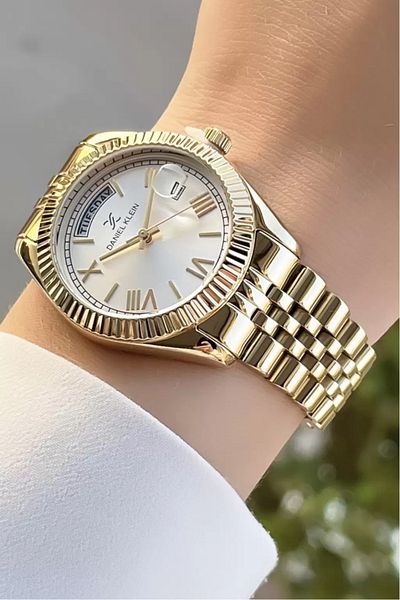 Daniel Klein Gold Color Calendar and Day Function Women's Wrist Watch