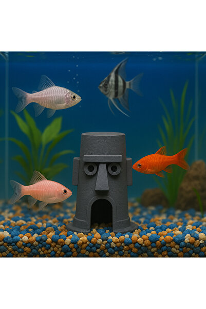 Genel Markalar Squidward Balık Yuvası Akvaryum Aksesuarı – Sünger Bob Temalı Balık Evi