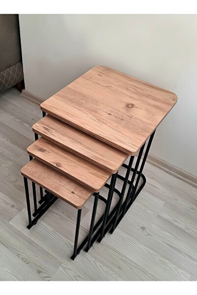 Can Vista Home 4'lü Kare ceviz Tekerlekli Zigon Sehpa