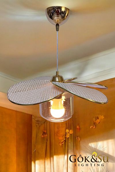 Göksu Lighting Rattan Propeller Model Pendant Lamp Chandelier Living Room Hall Entrance Kitchen