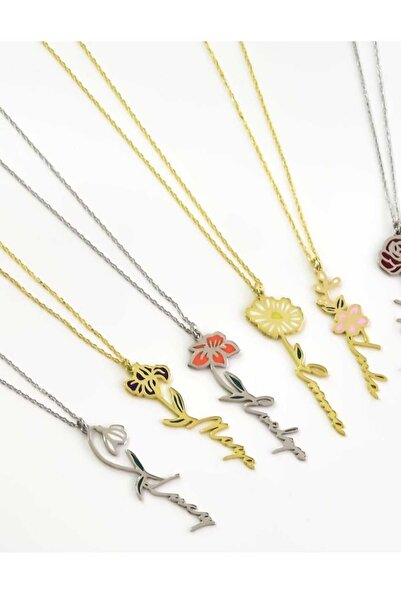 Papatya Silver 925 Ayar Gümüş Gold Kaplama Özel Tasarım Kalp Doğum Taşlı Mineli. Ekim Ayı Çiçeği,Ekim Ayı Isim Koly