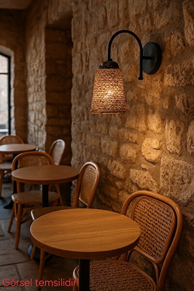 Bozyaka Aydınlatma Zeta Dekoratif Metal Siyah Gövde Hasır Aksesuar Duvar Aplik