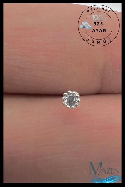 MAZEN 3 mm Tek Taş | 925 Ayar Gümüş Tekli Hızma | Minimalist Burun Piercing |...