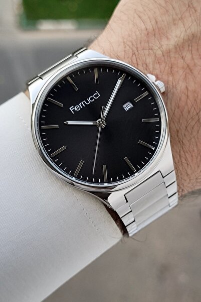 Ferrucci Kadranı Siyah Kordonu Gri Renk Ayarlanabilir Kordonlu Takvimli 43 Mm...