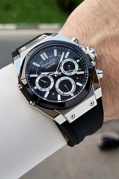 Ferrucci 41 Mm Kasası Gri Kordonu Siyah Renk Ayarlanabilir Kordonlu Fonksiyonlu Erkek Kol Saati