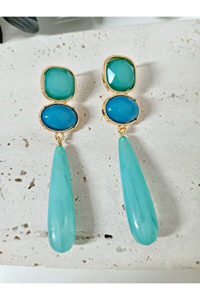 mos&more Mavi Sallantılı Uzun Şık Kadın Küpe