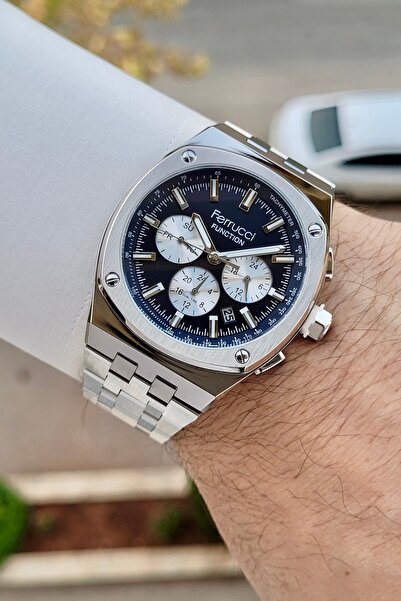 Ferrucci Kadranı Lacivert Kordonu Silver Renk Fonksiyonları Aktif 43 Mm Erkek Kol Saati
